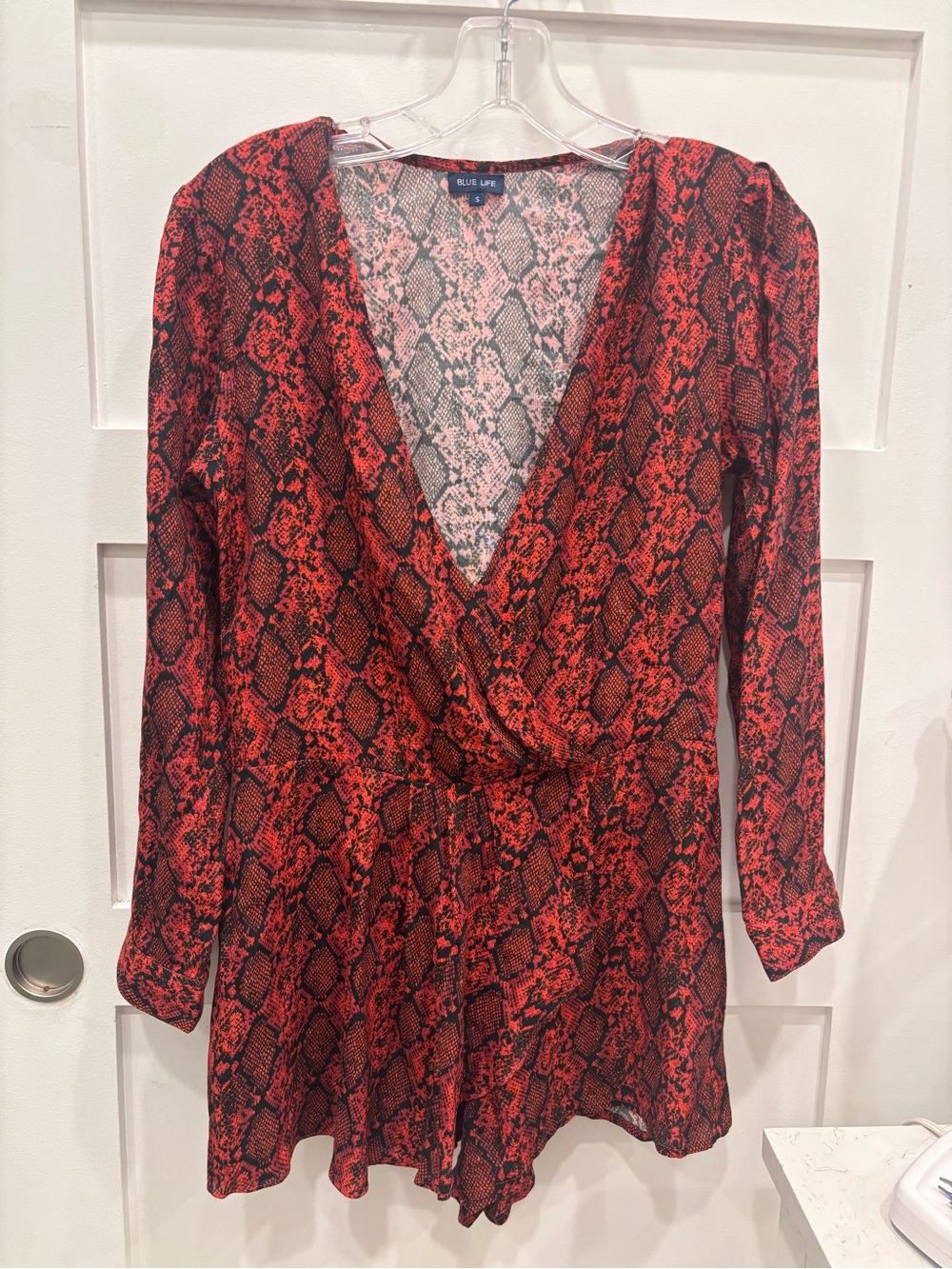 Blue Life Red and Black Snake-Print Wrap Romper